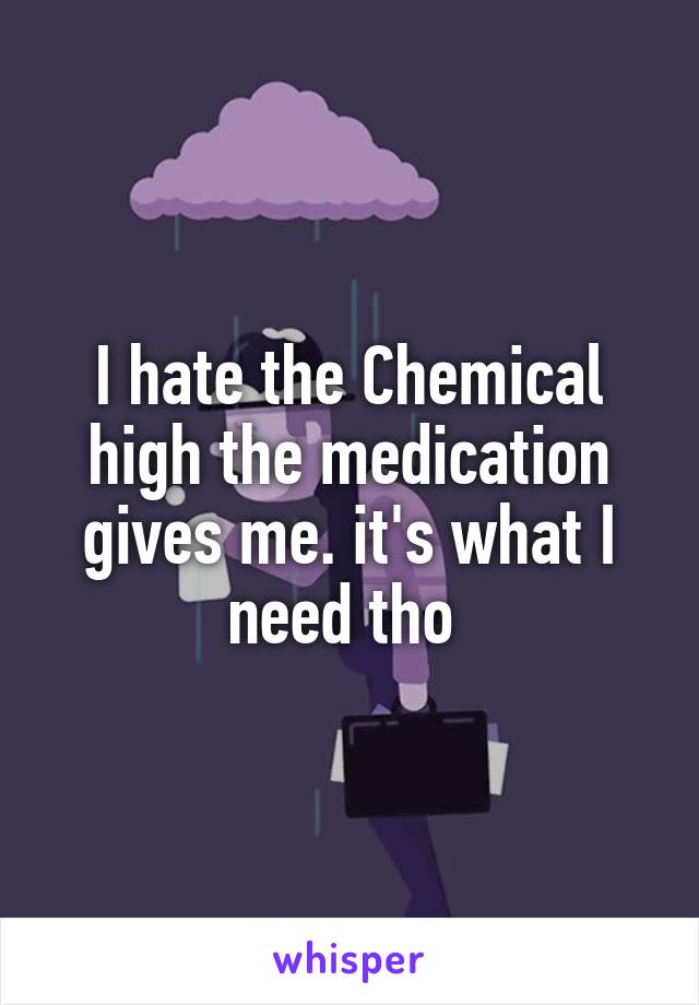 I hate the Chemical high the medication gives me. it's what I need tho 