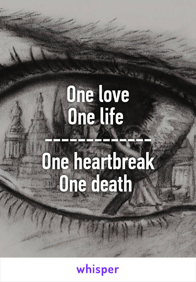 One love
One life 
-------------
One heartbreak
One death 