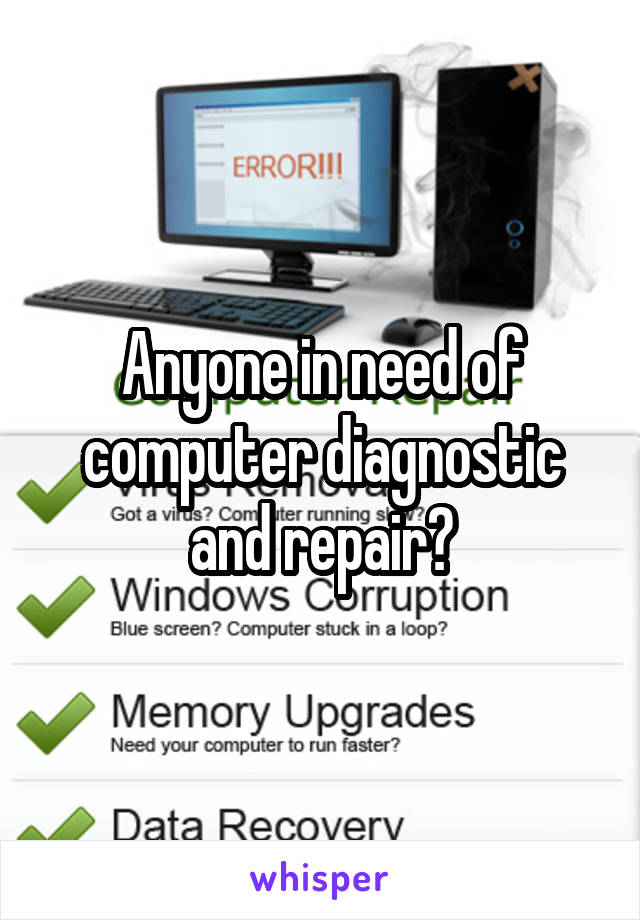 Anyone in need of computer diagnostic and repair?