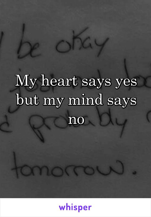 My heart says yes but my mind says no
