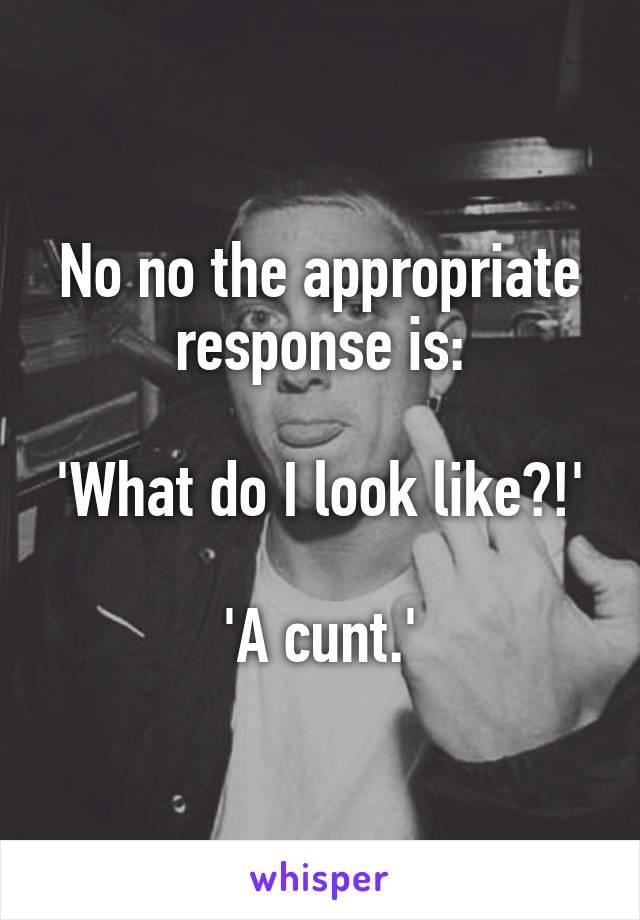 No no the appropriate response is:

'What do I look like?!'

'A cunt.'