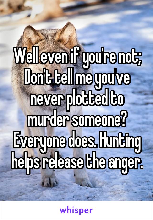 Well even if you're not; Don't tell me you've never plotted to murder someone? Everyone does. Hunting helps release the anger.