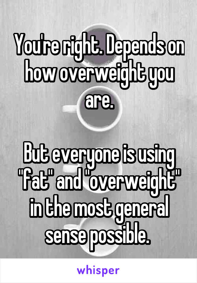 You're right. Depends on how overweight you are.

But everyone is using "fat" and "overweight" in the most general sense possible. 