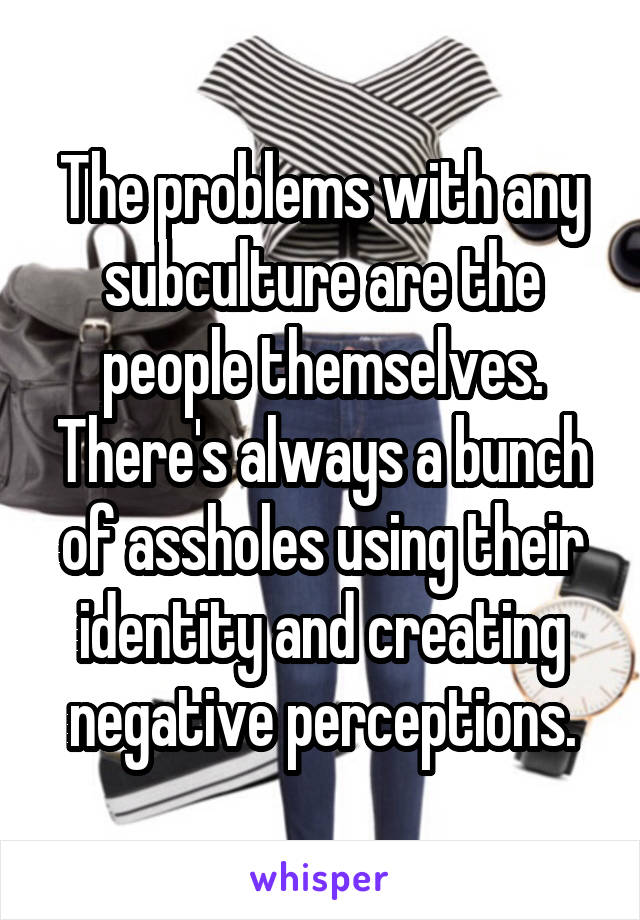 The problems with any subculture are the people themselves. There's always a bunch of assholes using their identity and creating negative perceptions.