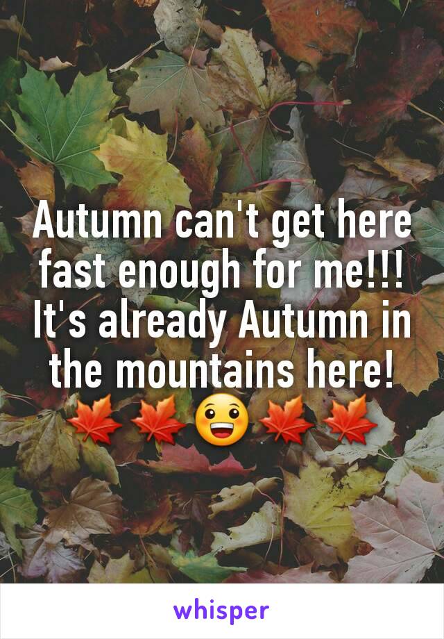 Autumn can't get here fast enough for me!!!
It's already Autumn in the mountains here!
🍁🍁😀🍁🍁