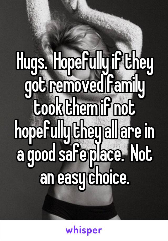 Hugs.  Hopefully if they got removed family took them if not hopefully they all are in a good safe place.  Not an easy choice.