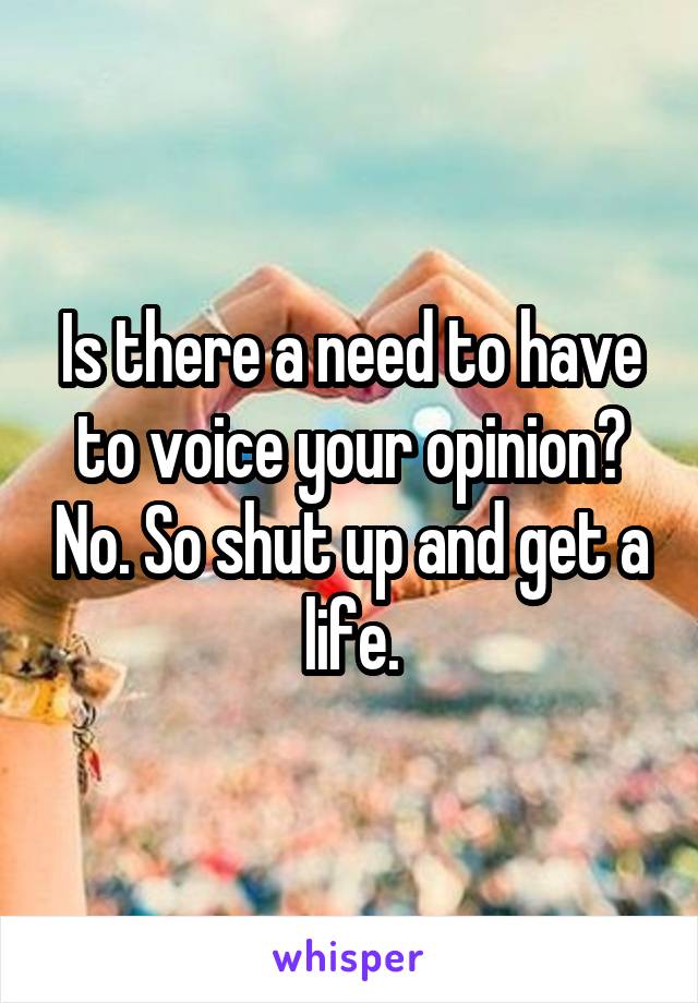 Is there a need to have to voice your opinion? No. So shut up and get a life.