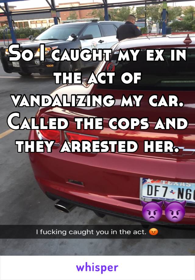 So I caught my ex in the act of vandalizing my car. Called the cops and they arrested her. 


                       👿👿