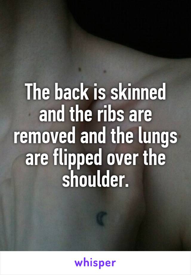 The back is skinned and the ribs are removed and the lungs are flipped over the shoulder.