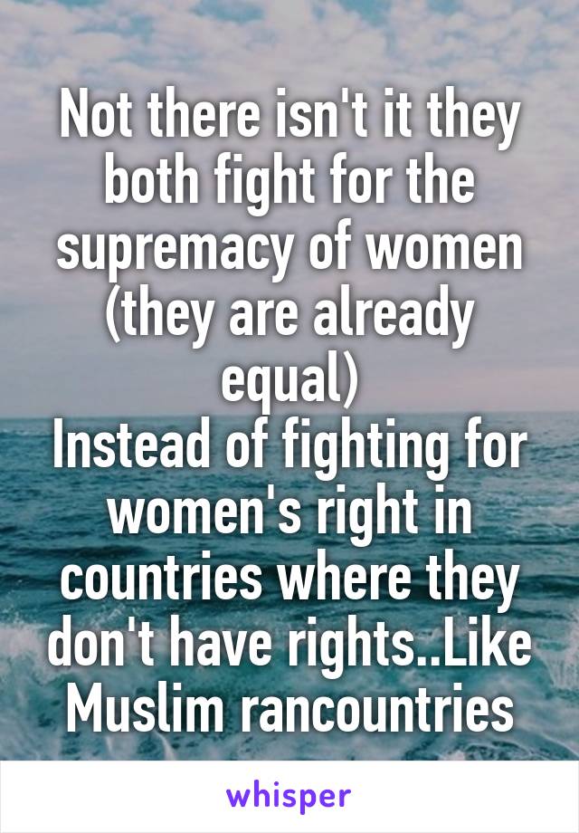 Not there isn't it they both fight for the supremacy of women (they are already equal)
Instead of fighting for women's right in countries where they don't have rights..Like Muslim rancountries