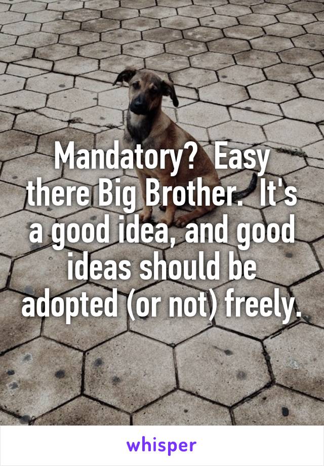 Mandatory?  Easy there Big Brother.  It's a good idea, and good ideas should be adopted (or not) freely.