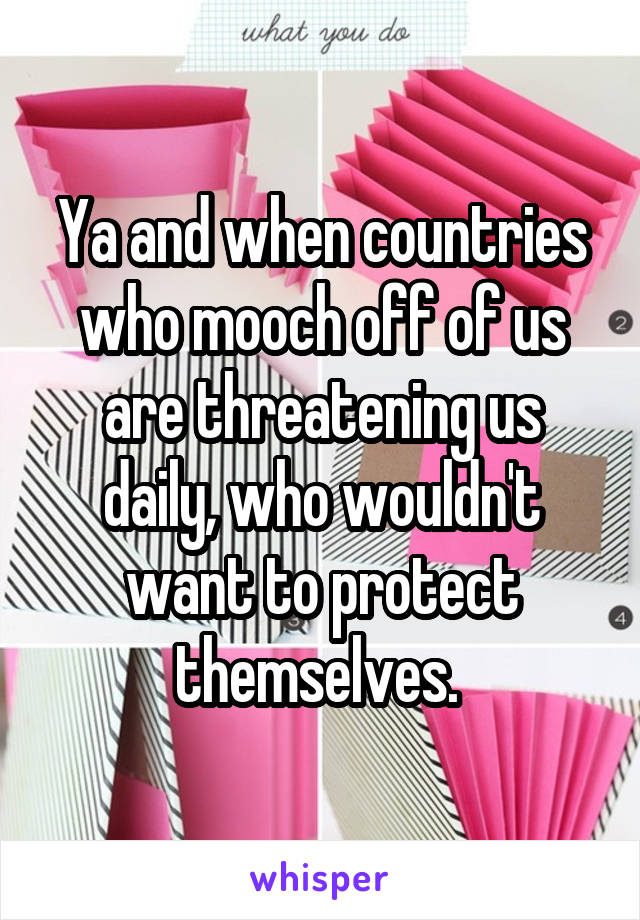 Ya and when countries who mooch off of us are threatening us daily, who wouldn't want to protect themselves. 