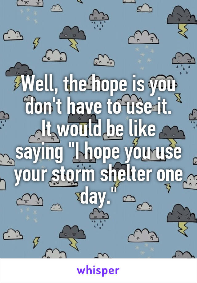 Well, the hope is you don't have to use it.
It would be like saying "I hope you use your storm shelter one day."