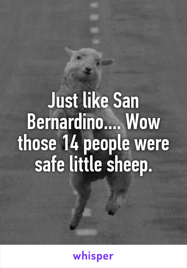 Just like San Bernardino.... Wow those 14 people were safe little sheep.