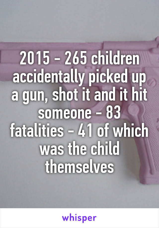 2015 - 265 children accidentally picked up a gun, shot it and it hit someone - 83 fatalities - 41 of which was the child themselves