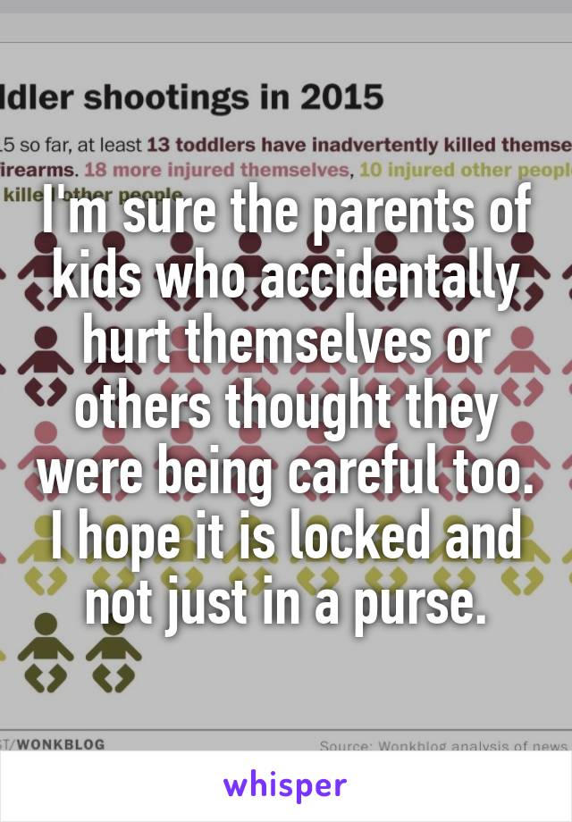 I'm sure the parents of kids who accidentally hurt themselves or others thought they were being careful too. I hope it is locked and not just in a purse.