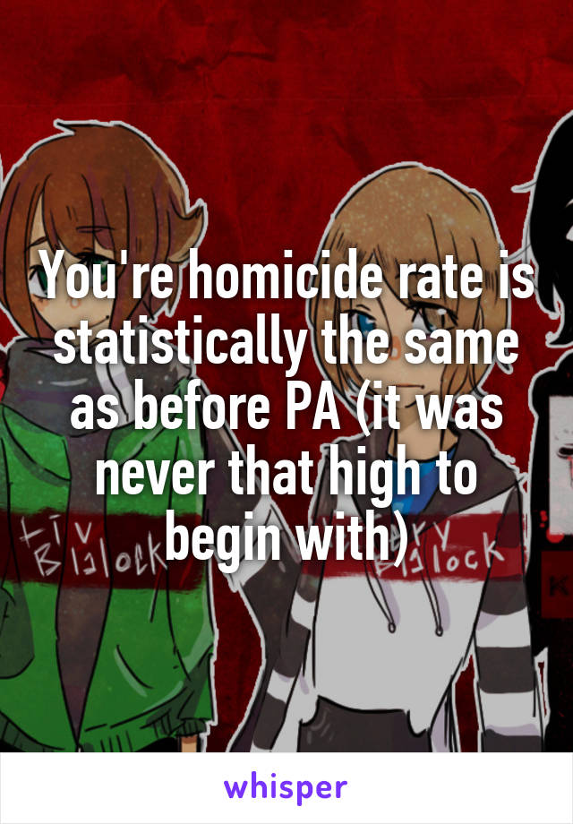 You're homicide rate is statistically the same as before PA (it was never that high to begin with)