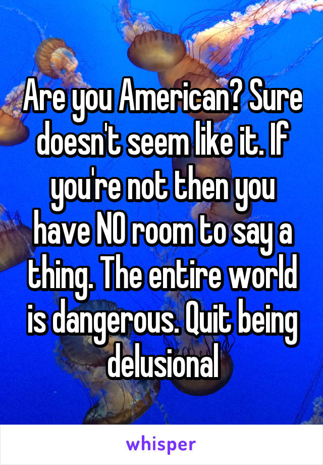 Are you American? Sure doesn't seem like it. If you're not then you have NO room to say a thing. The entire world is dangerous. Quit being delusional