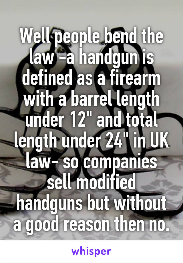 Well people bend the law -a handgun is defined as a firearm with a barrel length under 12" and total length under 24" in UK law- so companies sell modified handguns but without a good reason then no.