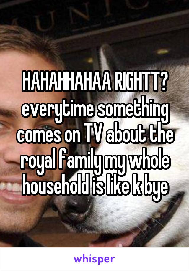 HAHAHHAHAA RIGHTT? everytime something comes on TV about the royal family my whole household is like k bye