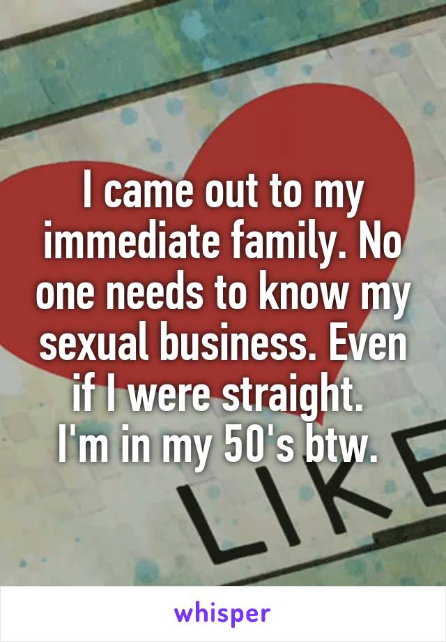 I came out to my immediate family. No one needs to know my sexual business. Even if I were straight. 
I'm in my 50's btw. 