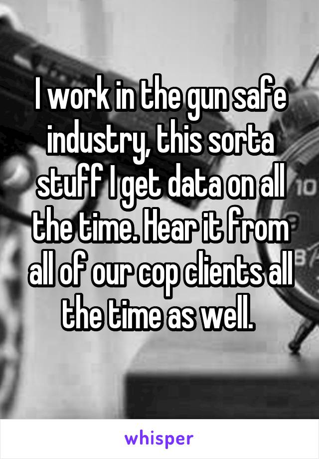 I work in the gun safe industry, this sorta stuff I get data on all the time. Hear it from all of our cop clients all the time as well. 
