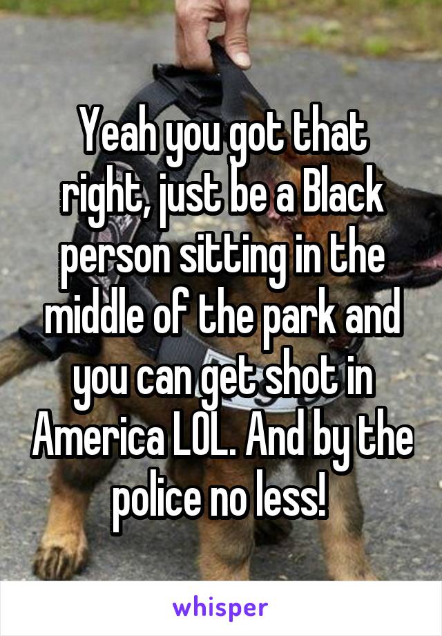 Yeah you got that right, just be a Black person sitting in the middle of the park and you can get shot in America LOL. And by the police no less! 