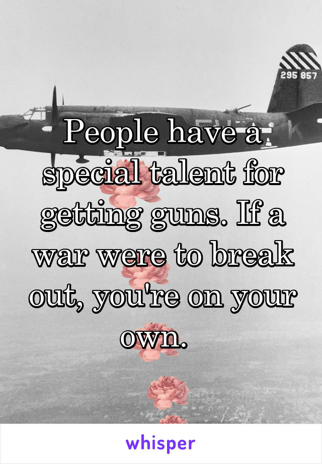 People have a special talent for getting guns. If a war were to break out, you're on your own.  