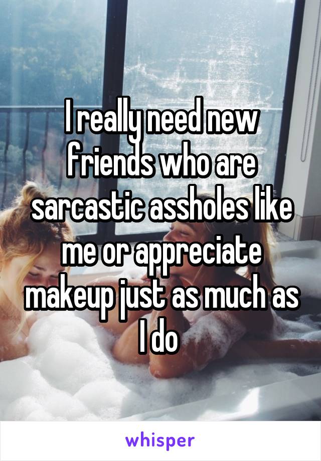 I really need new friends who are sarcastic assholes like me or appreciate makeup just as much as I do 
