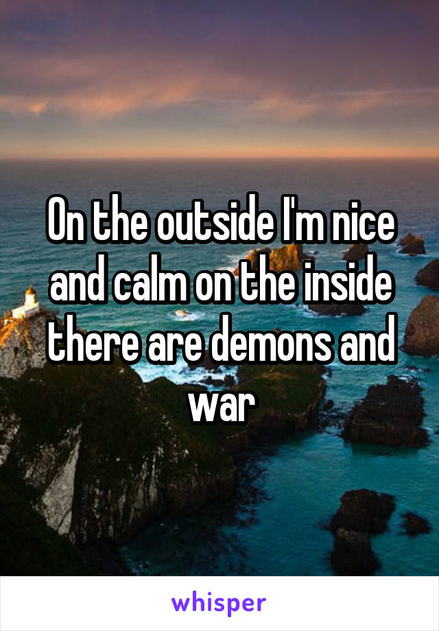 On the outside I'm nice and calm on the inside there are demons and war