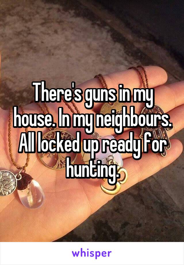 There's guns in my house. In my neighbours. All locked up ready for hunting.