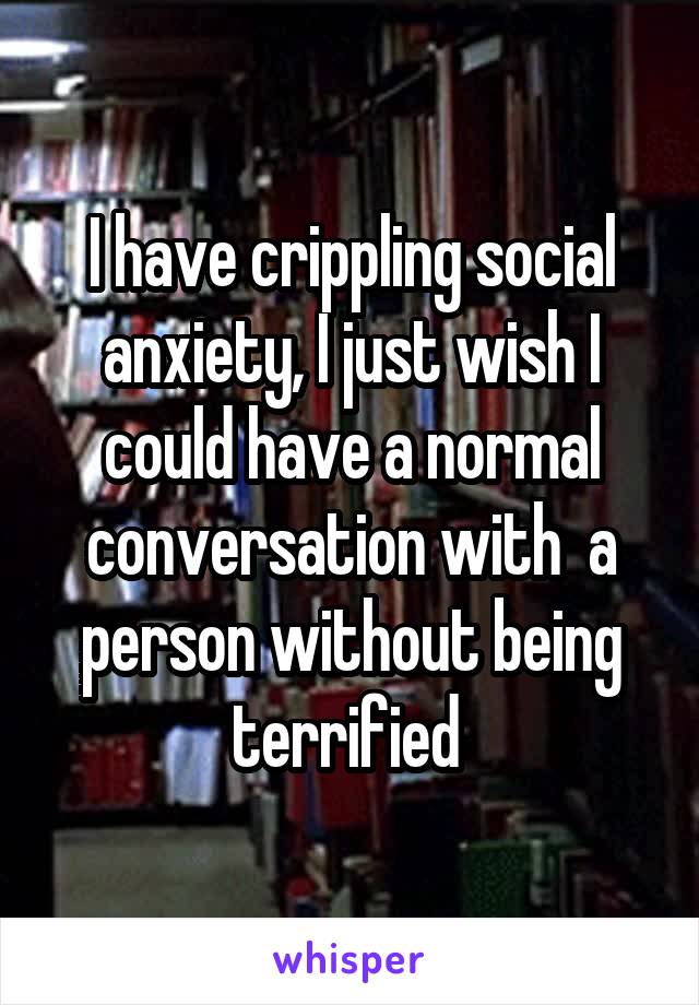 I have crippling social anxiety, I just wish I could have a normal conversation with  a person without being terrified 
