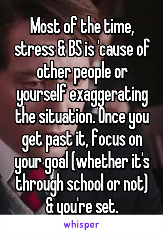 Most of the time, stress & BS is 'cause of other people or yourself exaggerating the situation. Once you get past it, focus on your goal (whether it's through school or not) & you're set.
