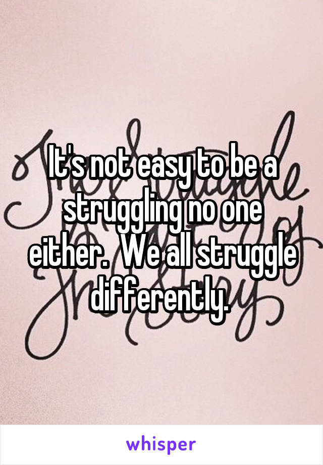 It's not easy to be a struggling no one either.  We all struggle differently. 