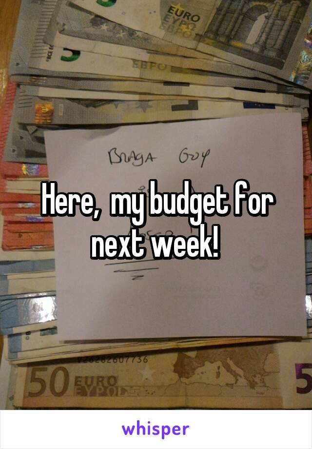 Here,  my budget for next week! 