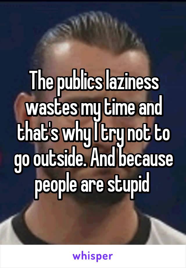 The publics laziness wastes my time and that's why I try not to go outside. And because people are stupid 