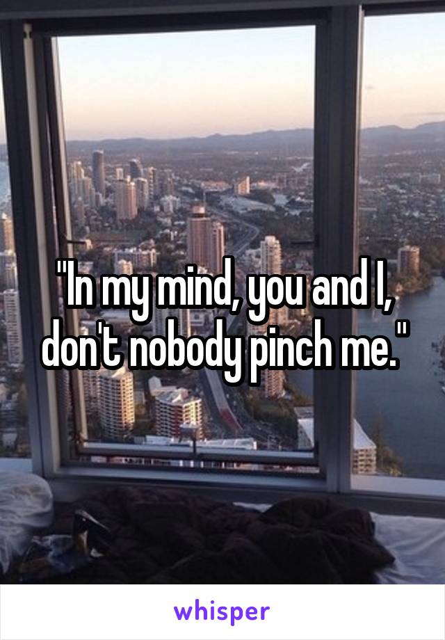 "In my mind, you and I, don't nobody pinch me."