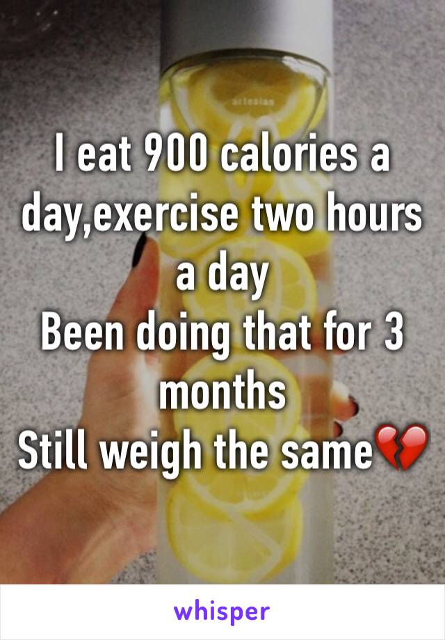 I eat 900 calories a day,exercise two hours a day
Been doing that for 3 months
Still weigh the same💔