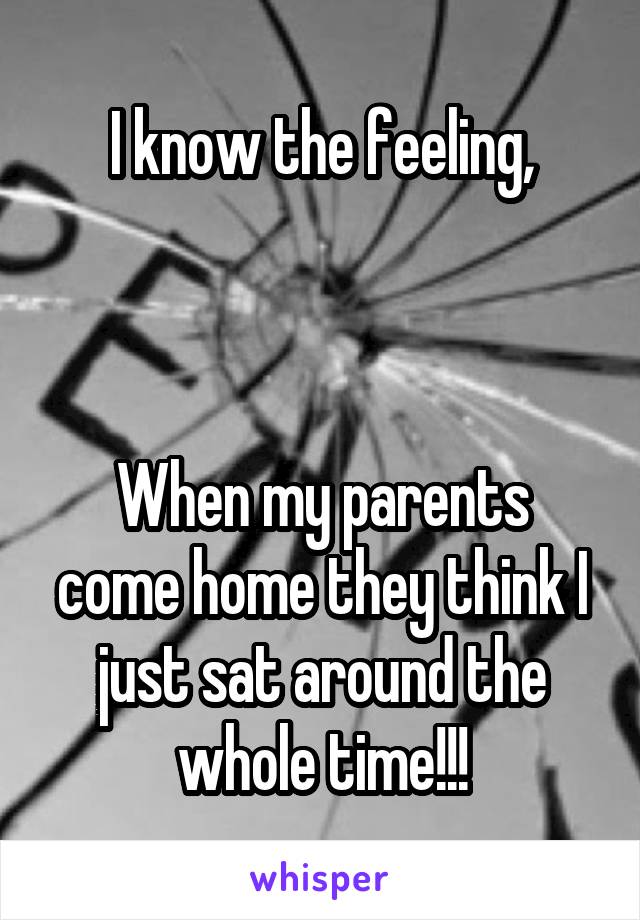 I know the feeling,



When my parents come home they think I just sat around the whole time!!!