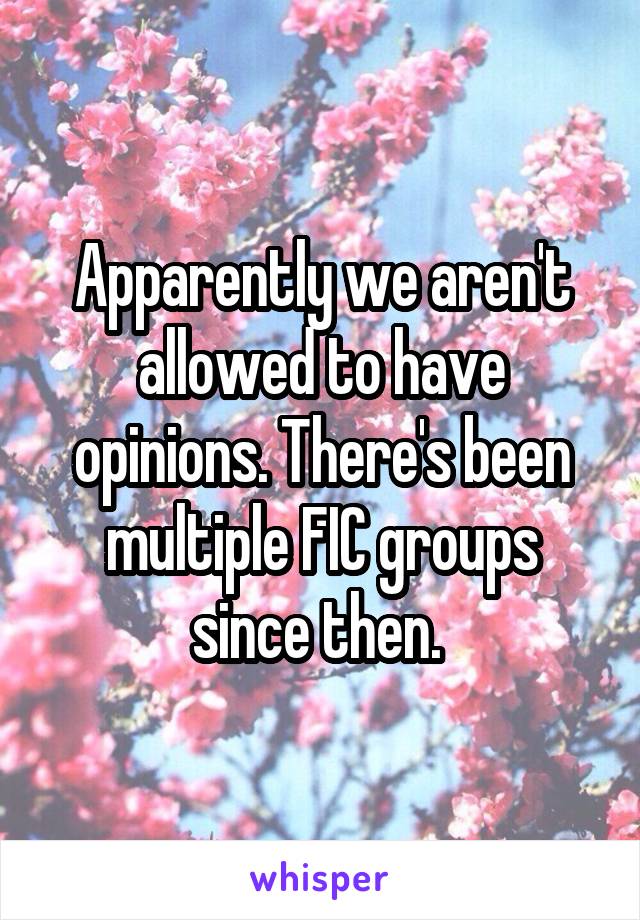 Apparently we aren't allowed to have opinions. There's been multiple FIC groups since then. 