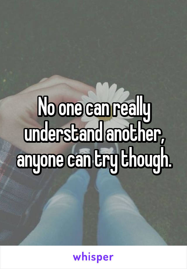 No one can really understand another, anyone can try though.