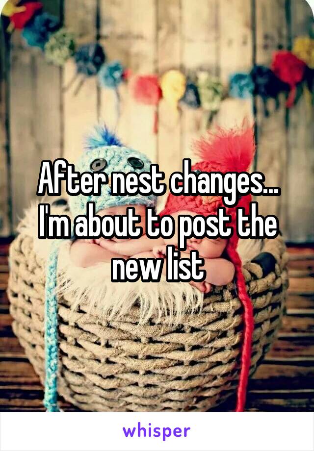 After nest changes... I'm about to post the new list