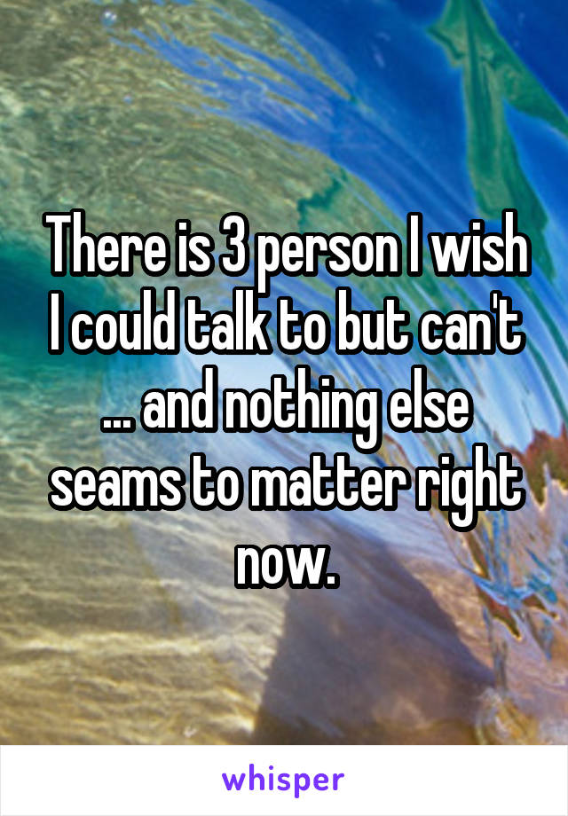 There is 3 person I wish I could talk to but can't ... and nothing else seams to matter right now.