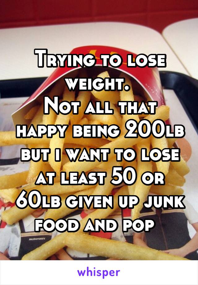 Trying to lose weight. 
Not all that happy being 200lb but i want to lose at least 50 or 60lb given up junk food and pop  