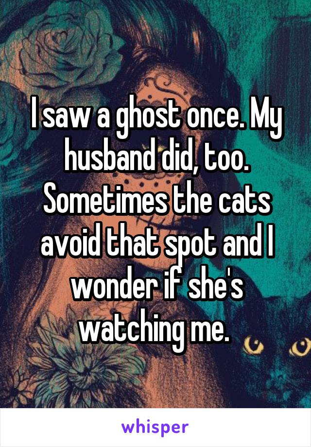 I saw a ghost once. My husband did, too. Sometimes the cats avoid that spot and I wonder if she's watching me. 