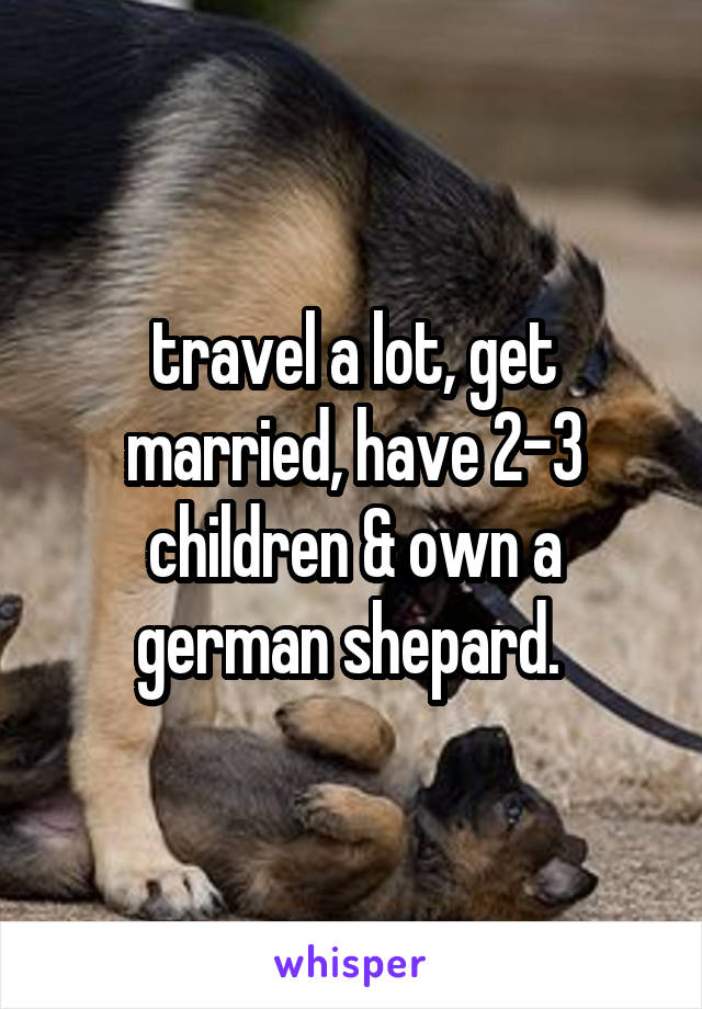 travel a lot, get married, have 2-3 children & own a german shepard. 