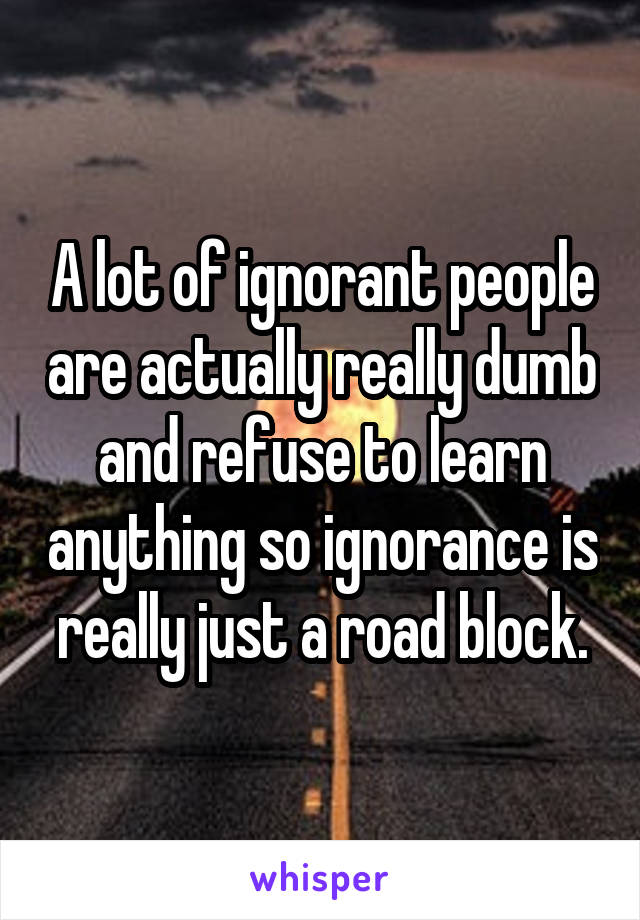 A lot of ignorant people are actually really dumb and refuse to learn anything so ignorance is really just a road block.