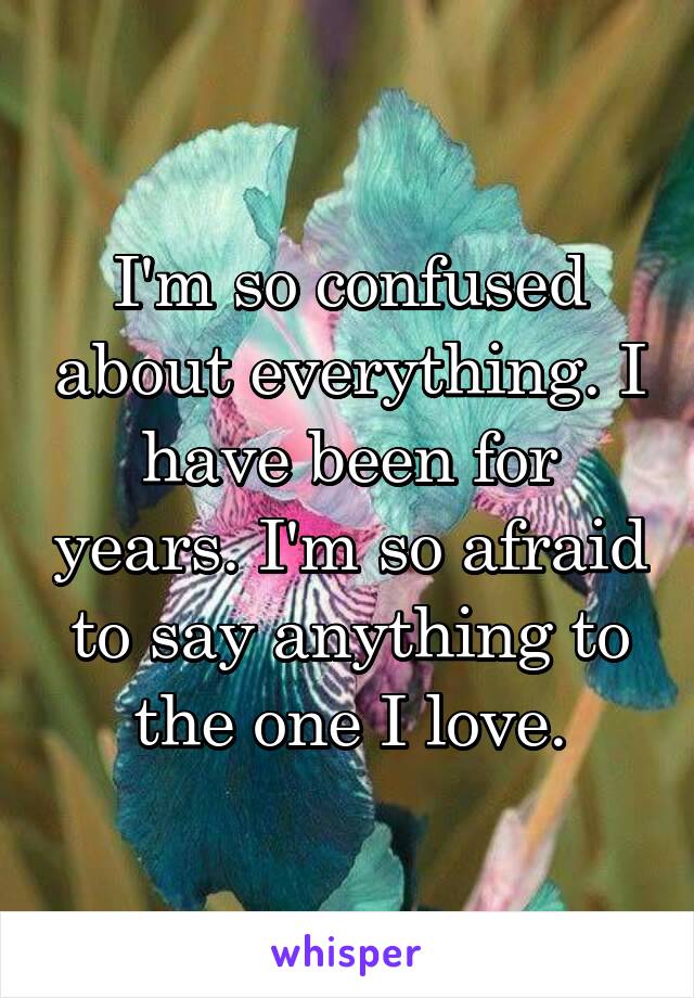 I'm so confused about everything. I have been for years. I'm so afraid to say anything to the one I love.