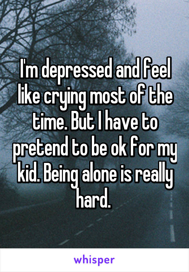 I'm depressed and feel like crying most of the time. But I have to pretend to be ok for my kid. Being alone is really hard. 