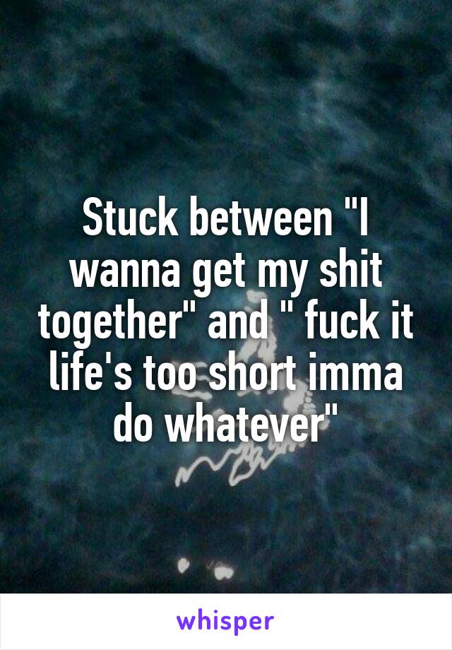 Stuck between "I wanna get my shit together" and " fuck it life's too short imma do whatever"